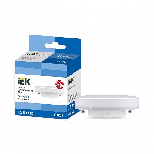 Лампа светодиодная LED IEK Таблетка, GX53, T75, 12 Вт, 6500 K, холодный свет фото
