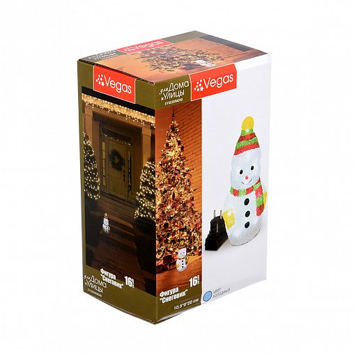 Фигурка светодиодная Vegas Снеговик, 16 LED ламп, с блоком питания, 10,5 x 9 x 20 см, холодный свет фото