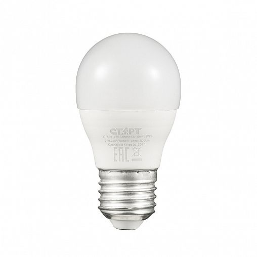 Лампа светодиодная LED Старт ECO Шар, E27, 10 Вт, 6500 K, холодный белый свет фото