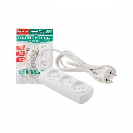 Удлинитель Engy Премиум, 3 розетки, ПВС 2 x 0,75 мм², 1,7 м, белый фото