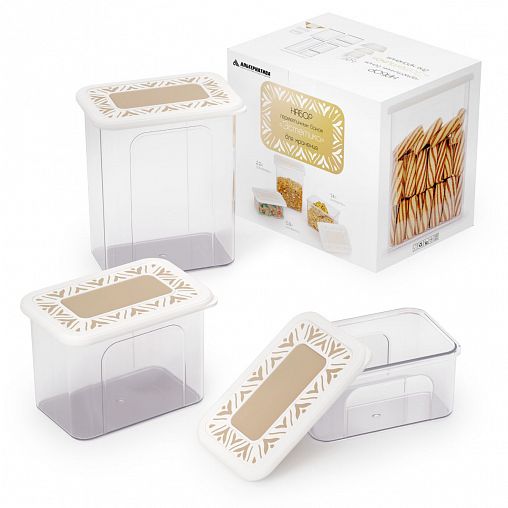 Набор банок для сыпучих продуктов Альтернатива Эстетика, прямоугольные, набор 3 шт фото