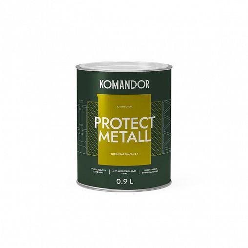 Грунт-эмаль по ржавчине 3 в 1 Komandor Protect Metall, глянцевая, база C, бесцветный, 0,9 л фото