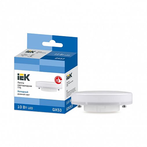 Лампа светодиодная LED IEK Таблетка, GX53, T75, 10 Вт, 6500 K, холодный свет фото