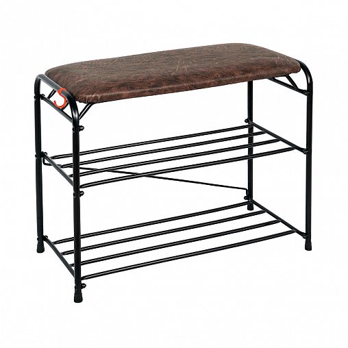 Подставка для обуви ЗМИ Альфа 23, 2-х полочная, с сиденьем, 65 x 30 x 48 см, черная фото