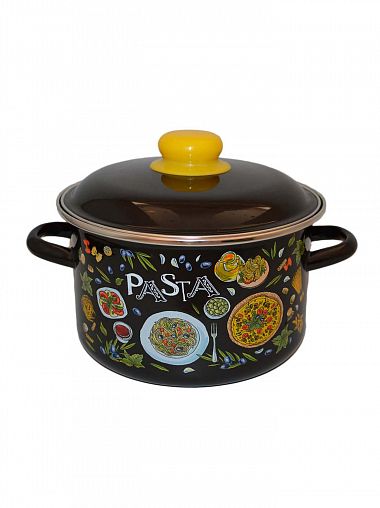 Кастрюля СтальЭмаль Pasta черная 3 л, металлическая крышка, эмалированная фото