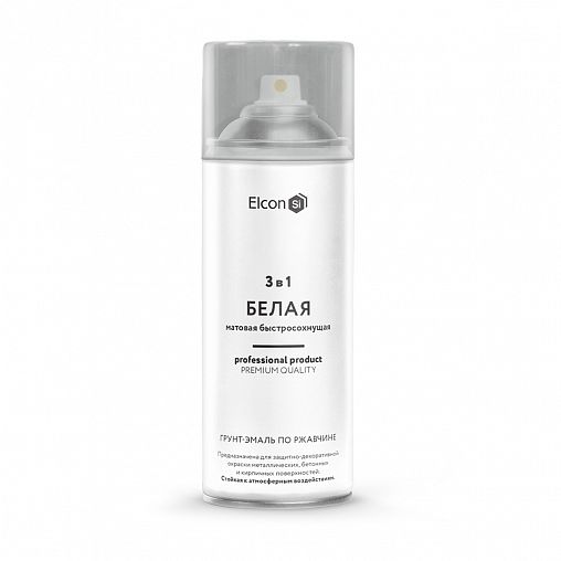 Аэрозольная грунт-эмаль по ржавчине 3 в 1 Elcon, матовая, 520 мл, RAL 9003, белая фото