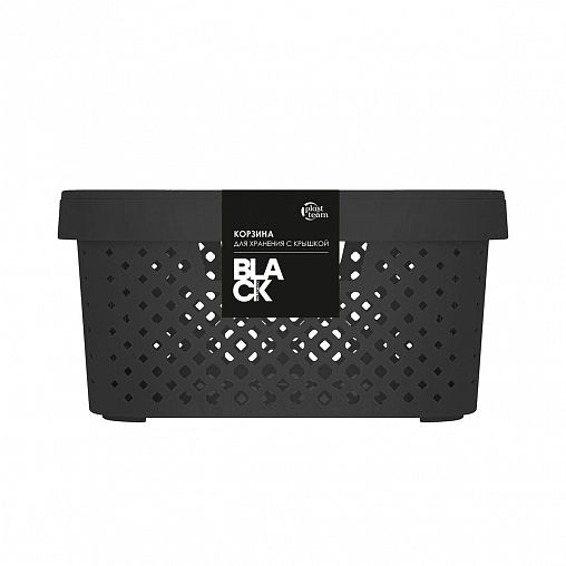 Корзина для хранения Plast Team Black, с крышкой, 10 л, черная фото