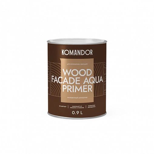 Грунт-антисептик для дерева Komandor Wood Facade Aqua Primer, 0,9 л фото