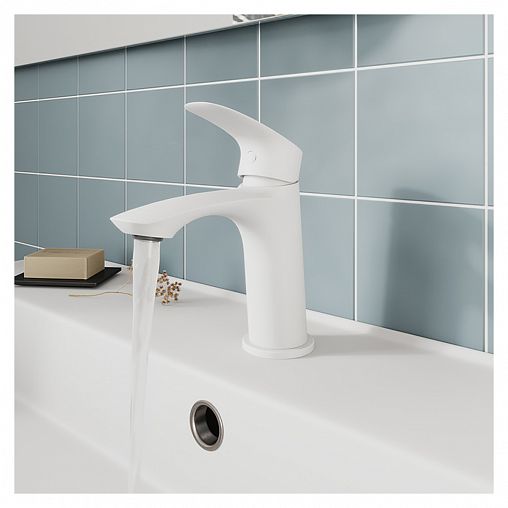 Смеситель для раковины с коротким изливом Milardo Rora, белый матовый фото