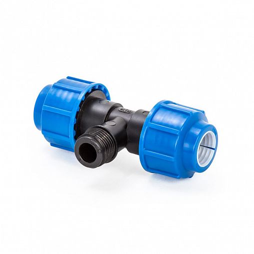 Тройник компрессионный для ПНД труб Lammin, наружная резьба, 20 x 1" фото