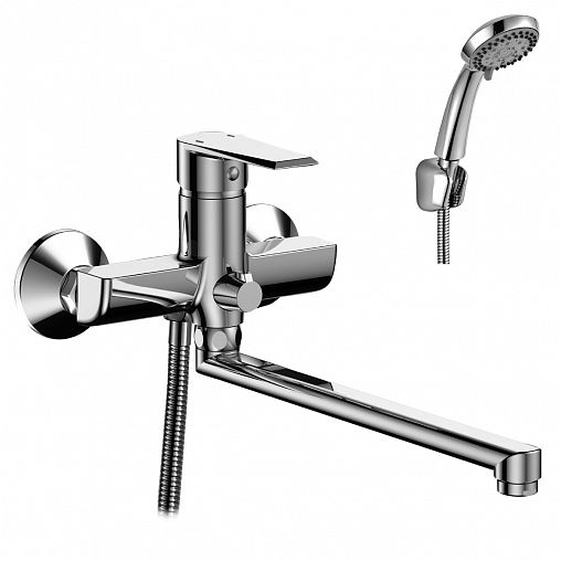 Смеситель для ванны с душем Rossinka RS28-33, с длинным изливом, однорычажный, хром фото