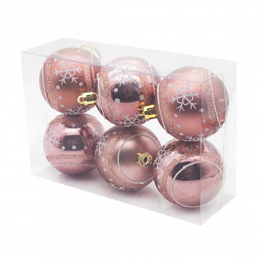 Набор елочных шаров Снежинка, d 6 см, 6 шт, розовое золото фото