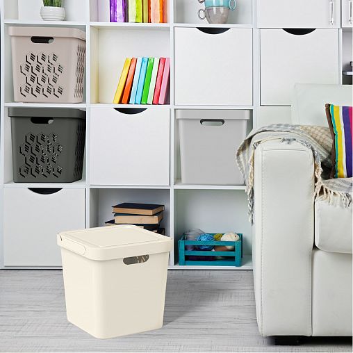 Ящик универсальный с крышкой Econova Luxe, 286 x 286 x 286 мм, 18 л, светло-бежевый фото