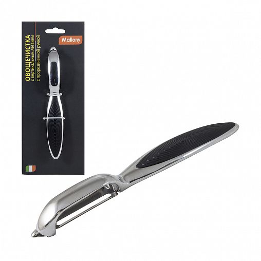 Овощечистка Mallony Moderno, с вертикальным лезвием и прорезиненной ручкой, 17 x 2,3 x 1,5 см фото