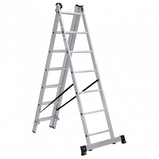 Лестница-стремянка трехсекционная Новая высота NV 1230, алюминиевая, 3 x 7 ступеней, 1,88 - 4,48 м фото