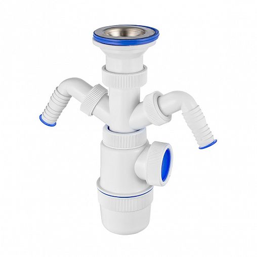 Сифон для раковины VIRPlast Элит, 1 1/2" x 40 мм, с 2-мя отводами, с нержавеющей чашкой, d 70 фото