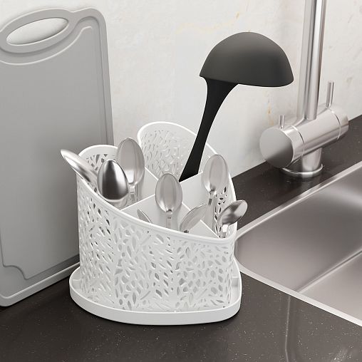 Подставка для столовых приборов Альтернатива Сердце, 16,5 x 16,5 x 15,3 см, белая фото