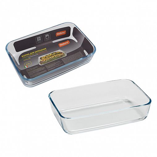 Форма для запекания Mallony Cristallino прямоугольная 0,9 л, без ручек, стеклянная фото