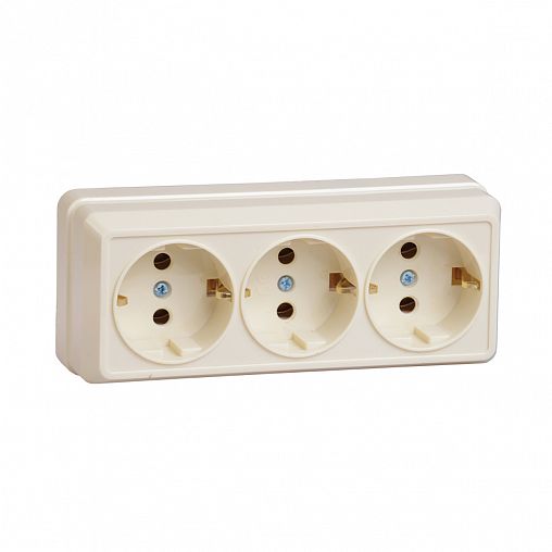 Розетка тройная накладная IEK Октава, с заземлением, 16 А, 250 В, IP20, кремовая фото