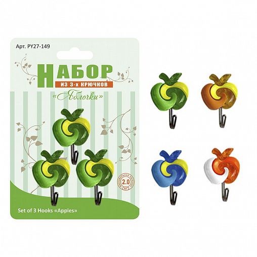 Крючки самоклеящиеся Мультидом Яблочки, 3 шт фото