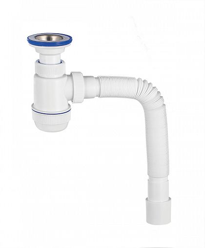 Сифон VIRPlast Мини Элит с нержавеющей чашкой 70 мм, с литым выпуском, с гофротрубой 600 мм фото