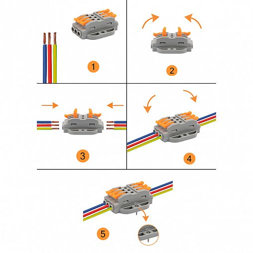 Клемма проходная Rexant СМК 222-423P, 3 полюса, с монтажной площадкой, 0,08 - 4 мм², серая, 5 шт фото