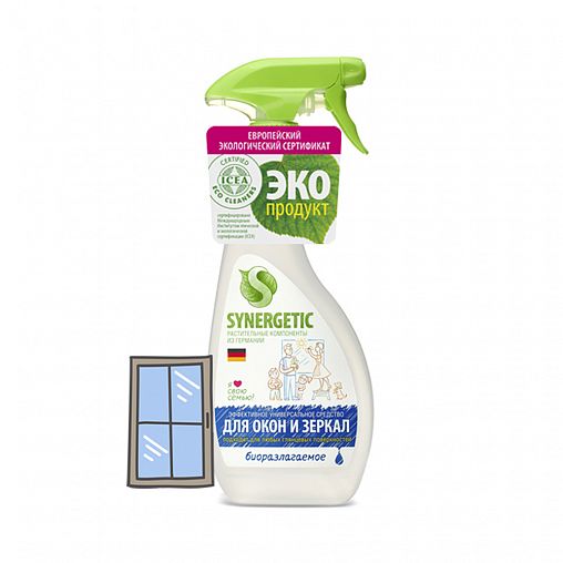 Средство для мытья стекол и зеркал Synergetic, 0,5 л фото