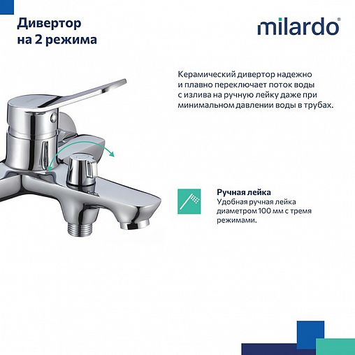 Смеситель для ванны с душем Milardo Enjoy, глянцевый хром фото