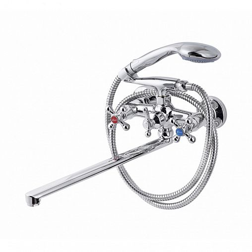 Смеситель для ванны с душем Fauzt FZ 421-A54, с длинным изливом, двухвентильный, хром фото