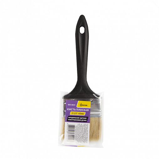 Кисть плоская Krafor №2,5, натуральная щетина, пластиковая ручка, 63 мм фото