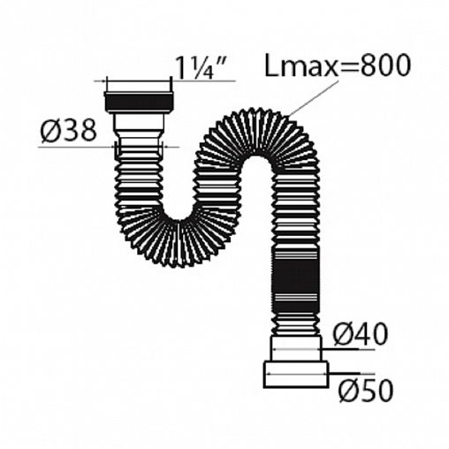 Сифон гофрированный VIRPlast Элит Мини, без выпуска, с хомутом, 1 1/4" x 40/50 мм, 800 мм фото
