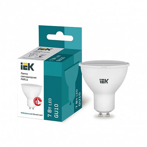 Лампа светодиодная LED IEK Софит, GU10, PAR16, 7 Вт, 4000 K, нейтральный свет фото
