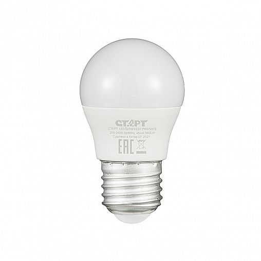 Лампа светодиодная LED Старт ECO Шар, E27, 7 Вт, 6500 K, холодный белый свет фото