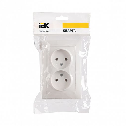 Розетка двойная встраиваемая IEK Кварта РС12-2-КБ, без заземления, 10 А, 250 В, IP20, белая фото