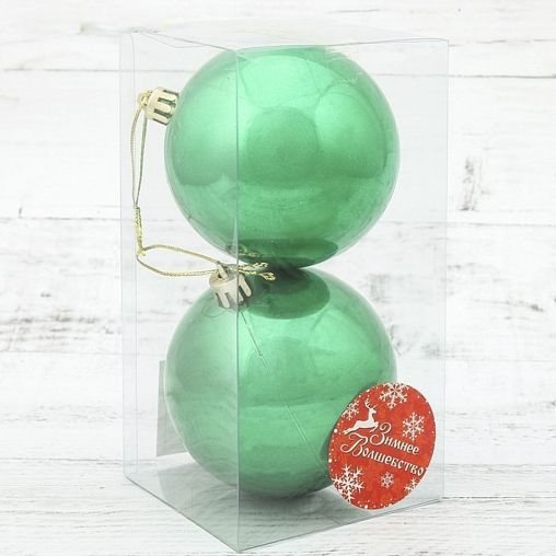 Набор елочных шаров Зимнее волшебство Глянец, d 8 см, 2 шт, зеленый фото