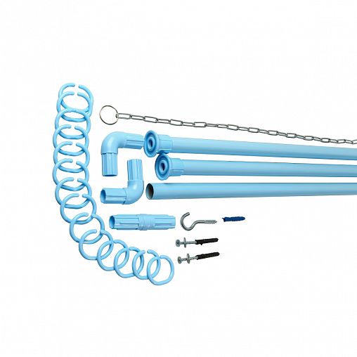 Карниз для ванной угловой Violet, с кольцами, 260 см, голубой фото