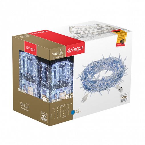 Электрогирлянда-конструктор Vegas Занавес, 6 нитей, 192 LED ламп, 1 x 4 м, синяя фото