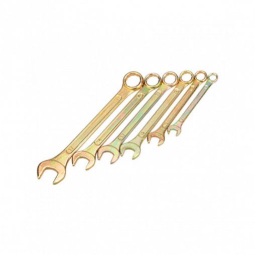 Ключи комбинированные Rexant, 8, 10, 12, 13, 14, 17 мм, набор 6 шт, желтый цинк фото