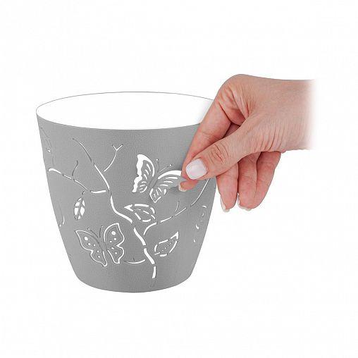 Горшок для цветов Plast Team Butterflies, 0,7 л, серый шторм фото