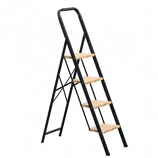 Стремянка стальная Alumet МК804P, 4 широкие ступени, 1,55 м, черная фото