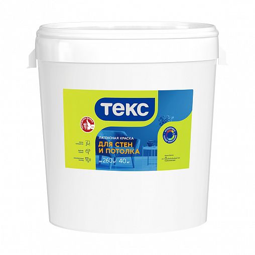 Краска для стен и потолков латексная Текс, глубокоматовая, белая, 40 кг фото