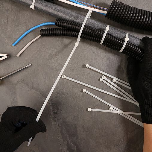 Хомут-стяжка Rexant, нейлон, 4,8 x 400 мм, 100 шт, белый фото