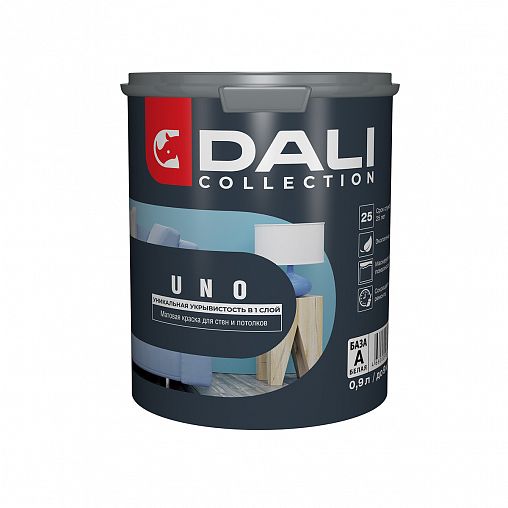 Краска для стен и потолков Dali Collection Uno, матовая, база А, белая, 0,9 л фото