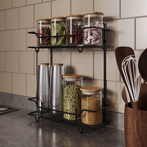 Полка в ванную Milardo Grid, 2-х ярусная, черная матовая фото