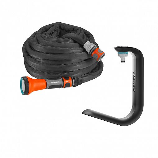 Шланг текстильный Gardena Liano, 1/2", 10 м, комплект для полива, держатель для шланга TapFix фото