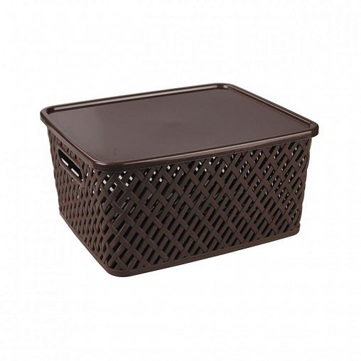 Корзина для хранения Альтернатива Плетенка, с крышкой, 35 x 29 x 17,5 см, коричневая фото