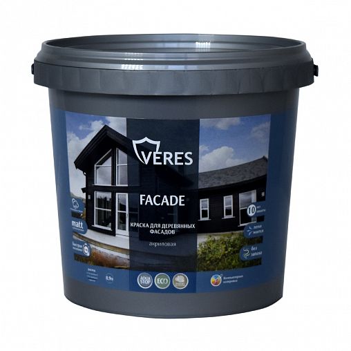 Краска для деревянных фасадов Veres Facade, акриловая, матовая, 0,9 л, горький шоколад фото