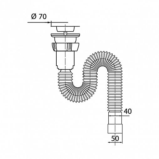 Сифон гофрированный для раковины Wirquin,с хомутом, с выпуском, 1 1/2" x 40/50 мм, 1200 мм фото