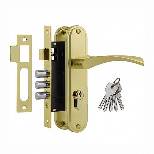 Замок врезной Нора-М 700А-61,5 мм, 5 ключей, золото фото