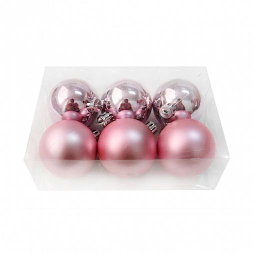 Набор елочных шаров, d 7 см, 6 шт, розовый фото